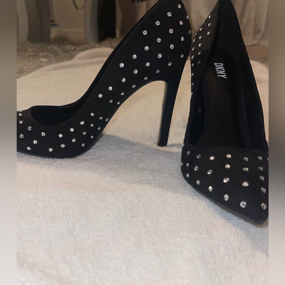 New DKNY Pointed Toe Pump in Black with Rhinestones